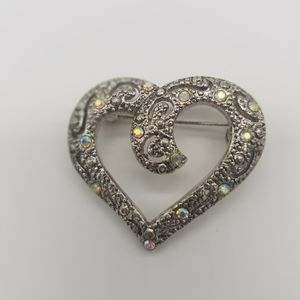 Vintage Ali silver tone brooch with rhinstones